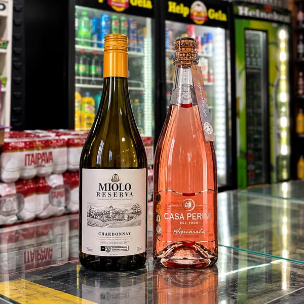 Vinho Miolo Reserva Chardonnay e espumante Casa Perini Aquarela rosé
